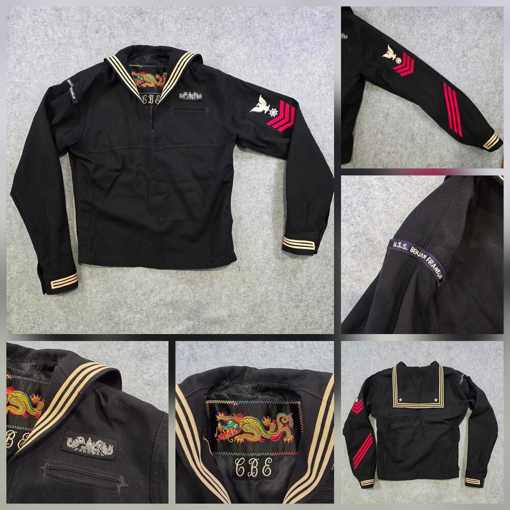 Vintage US Navy Sailor‎ Jacket Mens Medium? Blue Wool USS Benjamin Franklin